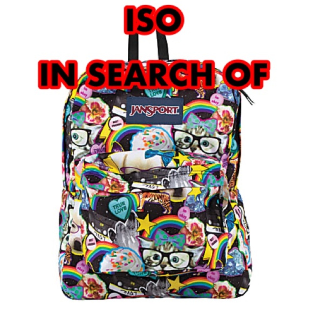 (ISO DO NOT BUY) Jansport Multi-Hairball Backpack (Rainbow, Kittens, Cupcakes)